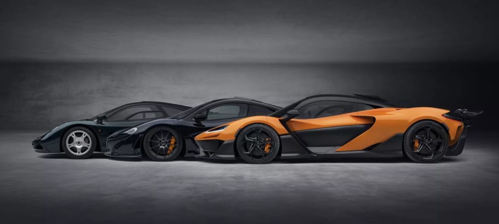 McLaren W1 junto a sus ancestros, el F1 y el P1