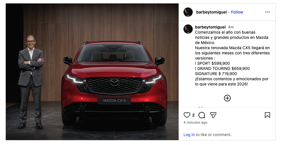 Barbeyto precios CX 5 2027 autoanalitica